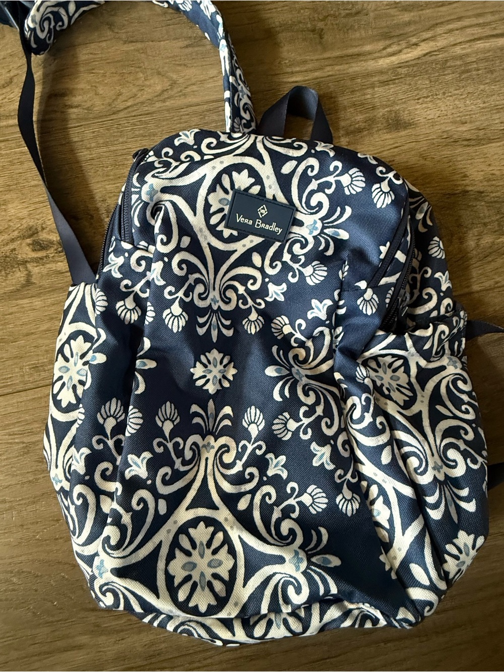 Vera Bradley Navy and White Print water resistant backpack